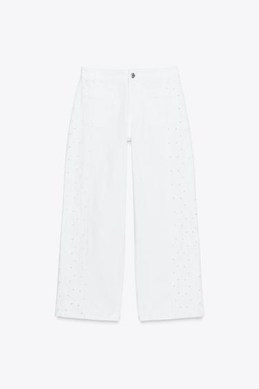 JEAN Z1975 À JAMBES LARGES BRODÉES PERFORÉES - Blanc de Zara - Image 4