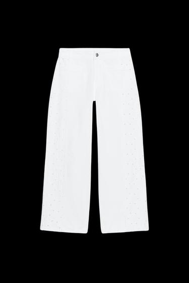 Zara Z1975 WIDE LEG JEANS WITH PERFORATED EMBROIDERY - White - Image 0