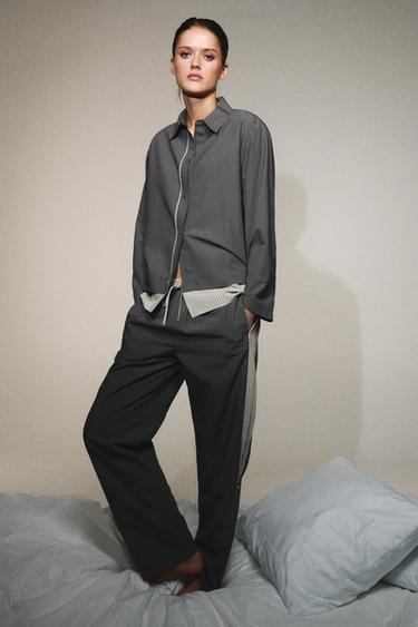 PANTALONS DE RATLLES DE MESCLA DE VISCOSA - Antracita fosc de Zara