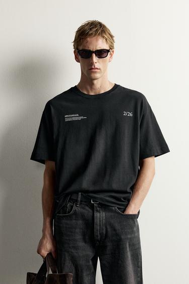 CONTRAST EMBROIDERED RELAXED FIT T-SHIRT - Black by Zara
