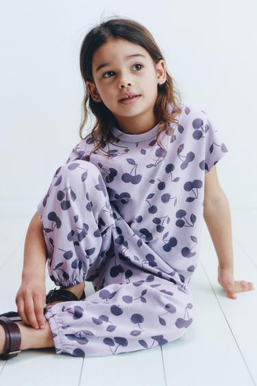 Zara CHERRY T-SHIRT AND BLOOMERS SET - Blue / Lavender