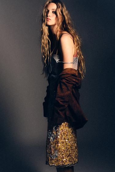 LIMITED EDITION EMBROIDERED BEADED SKIRT - Yellow by Zara