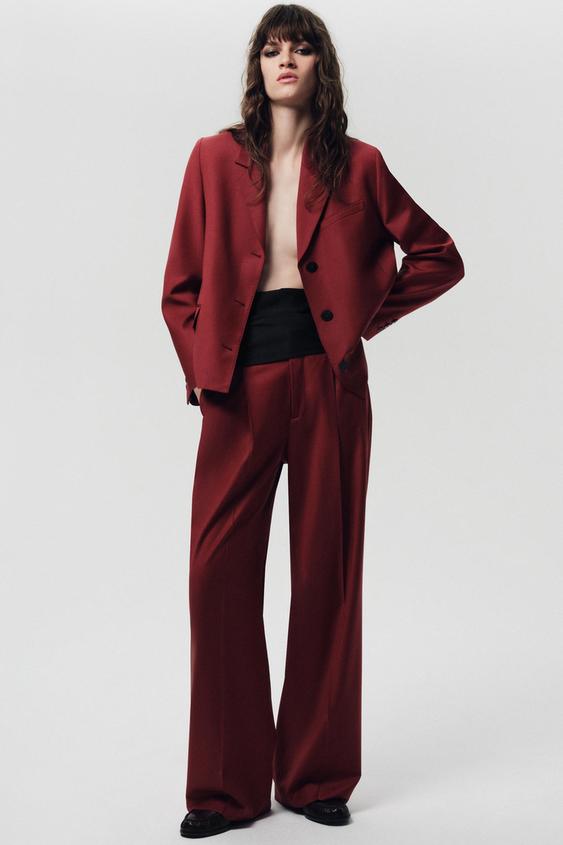 Zara ZW COLLECTION WOOL PLEATED PANTS - Wine - Image 0