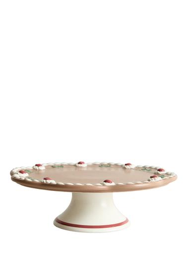 CHRISTMAS STONEWARE CAKE STAND - Multicoloured by Zara