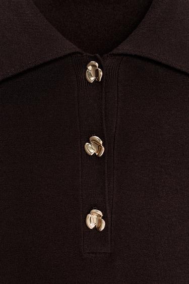 SHORT SLEEVE KNITTED POLO TOP - Chocolate by Zara - Image 7