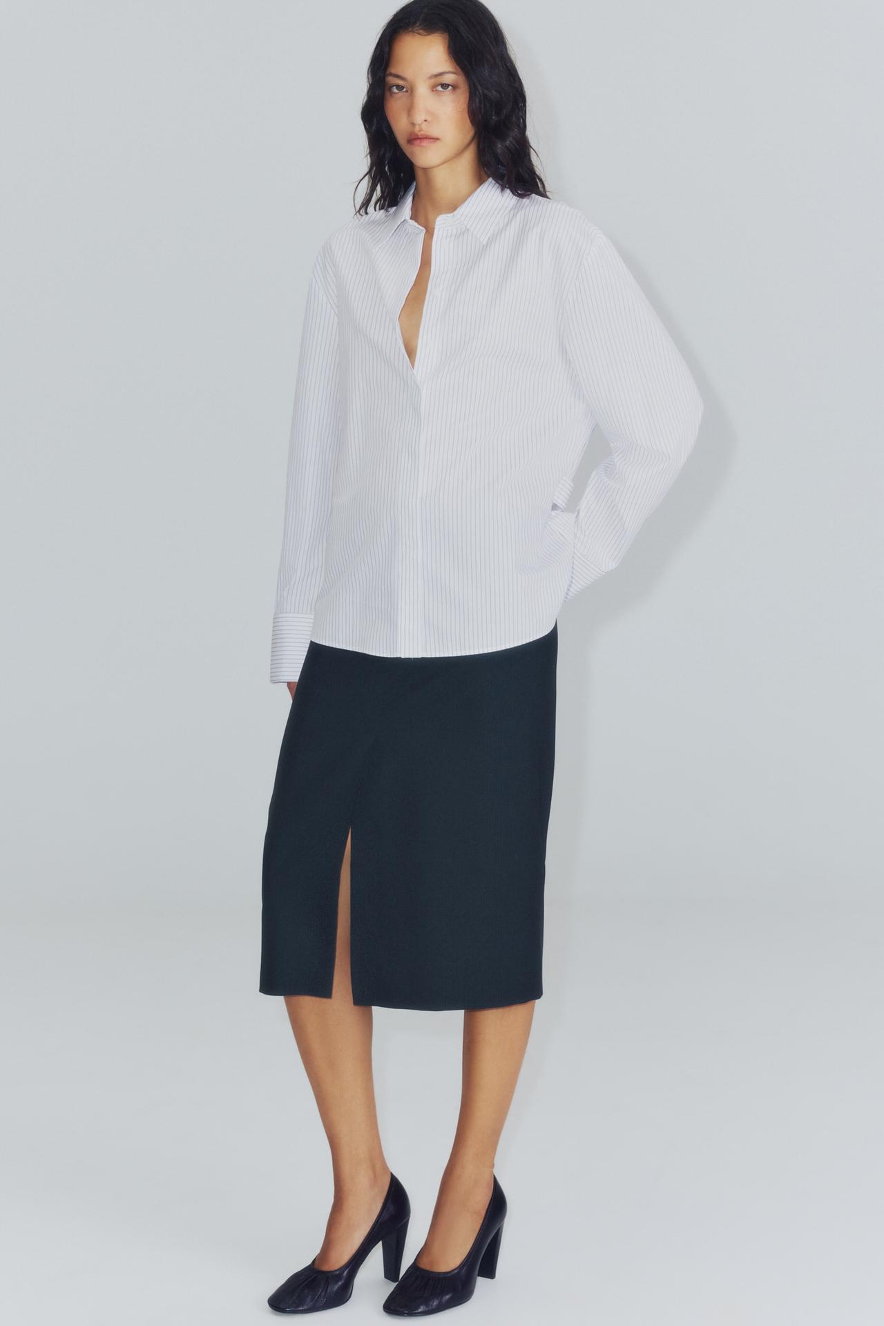 ZW COLLECTION STRIPED MIDI SKIRT — Navy blue