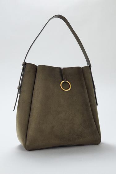MAXI BUCKET BAG WITH METAL RING - Green by Zara