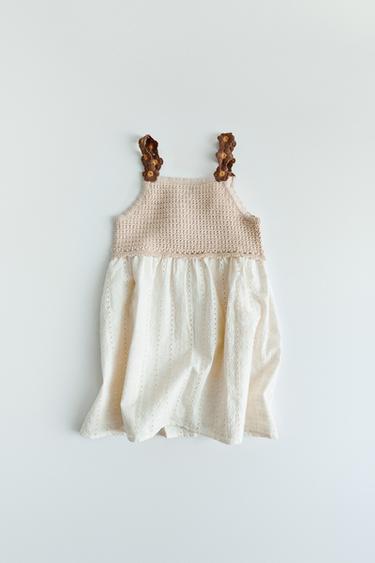 Zara COMBINED KNIT DRESS WITH CROCHETED FLOWERS - Ecru