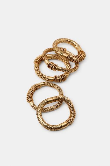 PACK OF 5 ELASTIC BRACELETS WITH METAL PIECES - Golden by Zara - Image 3