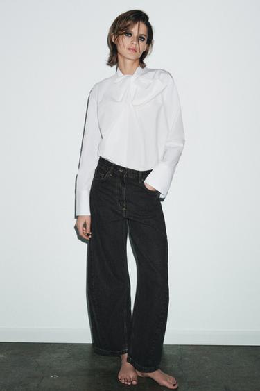 ZW COLLECTION ANKLE BALLOON MID-WAIST JEANS - Black by Zara