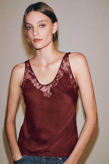 ZW COLLECTION LACE LINGERIE-STYLE TOP - Russet by Zara