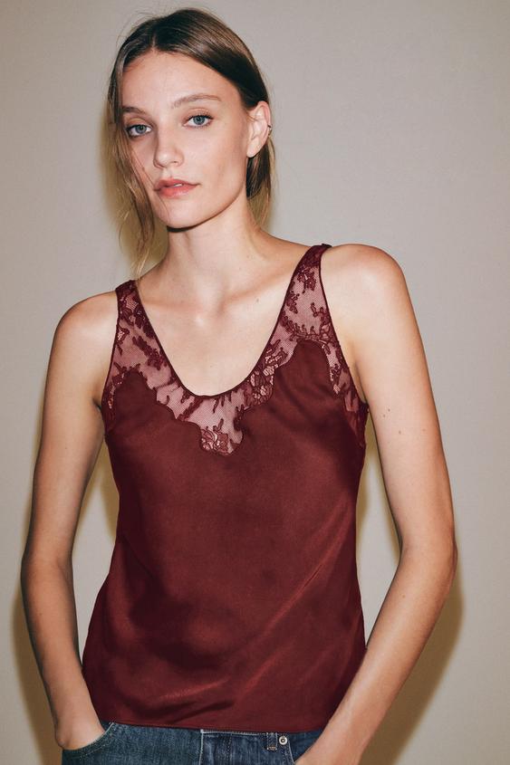 ZW COLLECTION LACE LINGERIE-STYLE TOP - Russet de Zara - Imagen 0