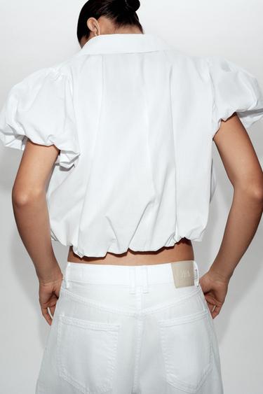 CHEMISE BALLON MANCHES COURTES - Blanc de Zara - Image 4