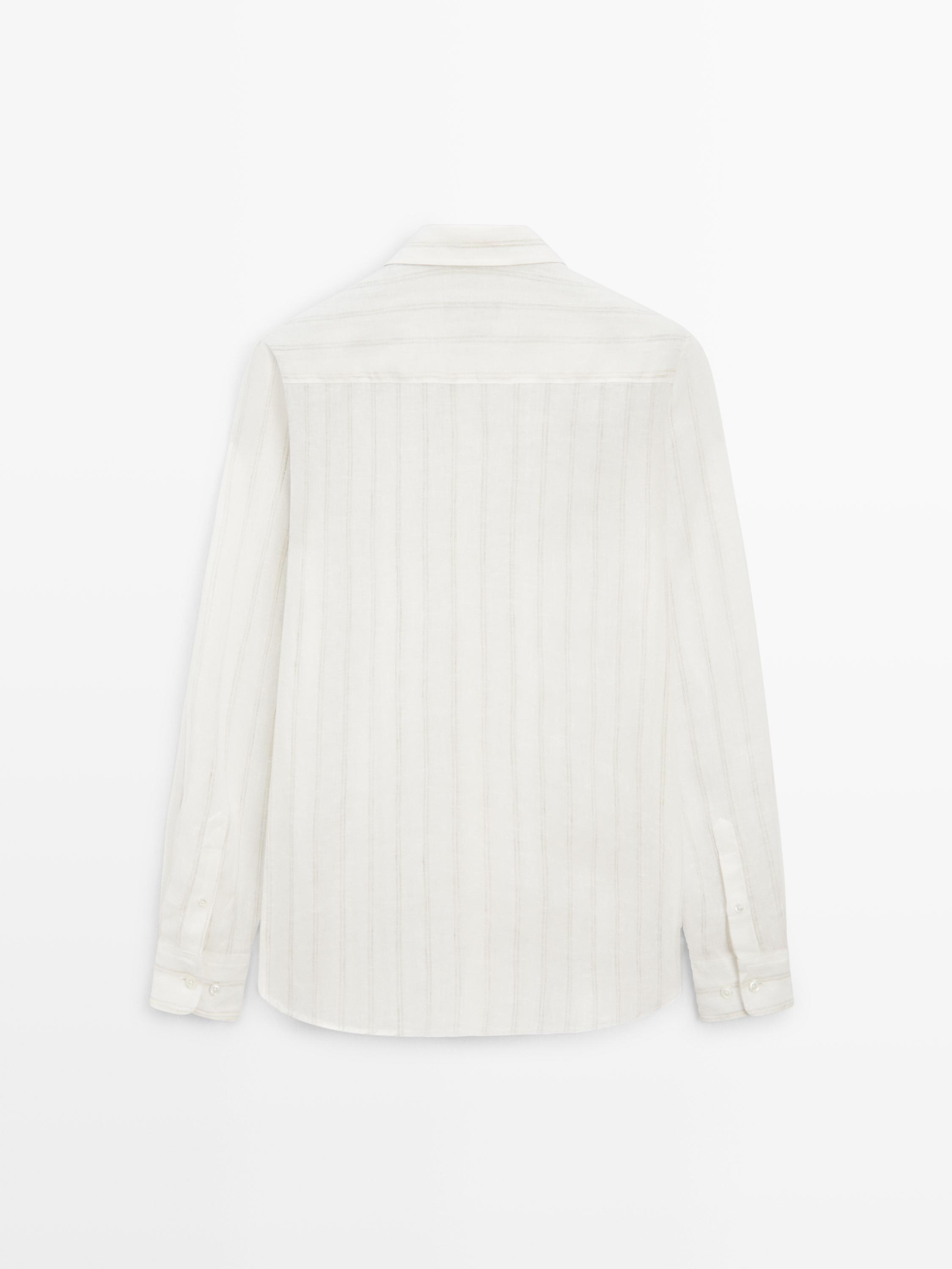 100% linen regular fit striped shirt