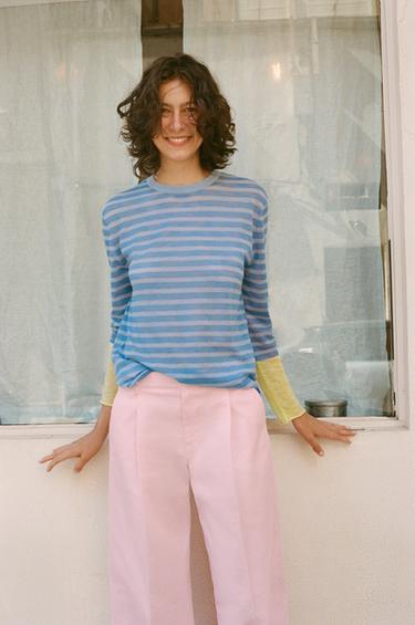 STRIPED KNIT JUMPER - Sky blue by Zara