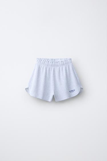 WAFFLE-KNIT BERMUDA SHORTS WITH SLOGAN PRINT - Grey marl by Zara