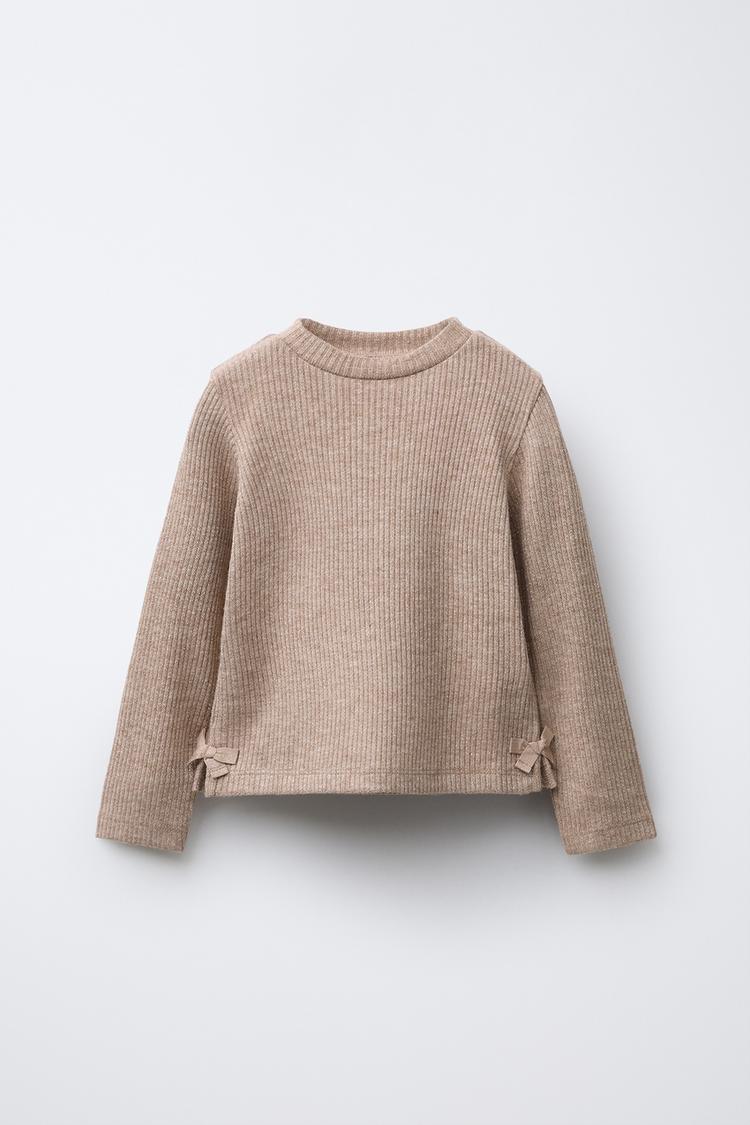 RIBBED SHIMMER BOW T-SHIRT