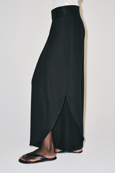 Zara ZW COLLECTION 開衩飄逸長褲 - 黑色
