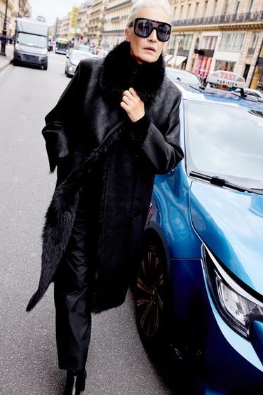 Zara REVERSIBLE FAUX FUR DOUBLE-FACED COAT - Black