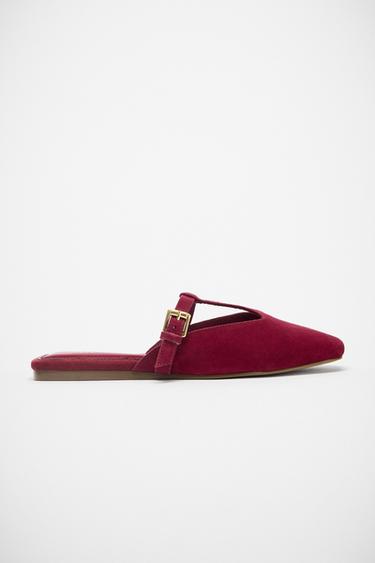 SPLIT SUEDE STRAP SLINGBACK SANDALS - Red by Zara