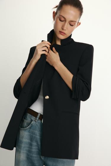Zara DRAPED SLEEVE BLAZER - Black