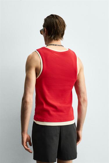 DÉBARDEUR CÔTELÉ DOUBLE - Blanc / Rouge de Zara - Image 2