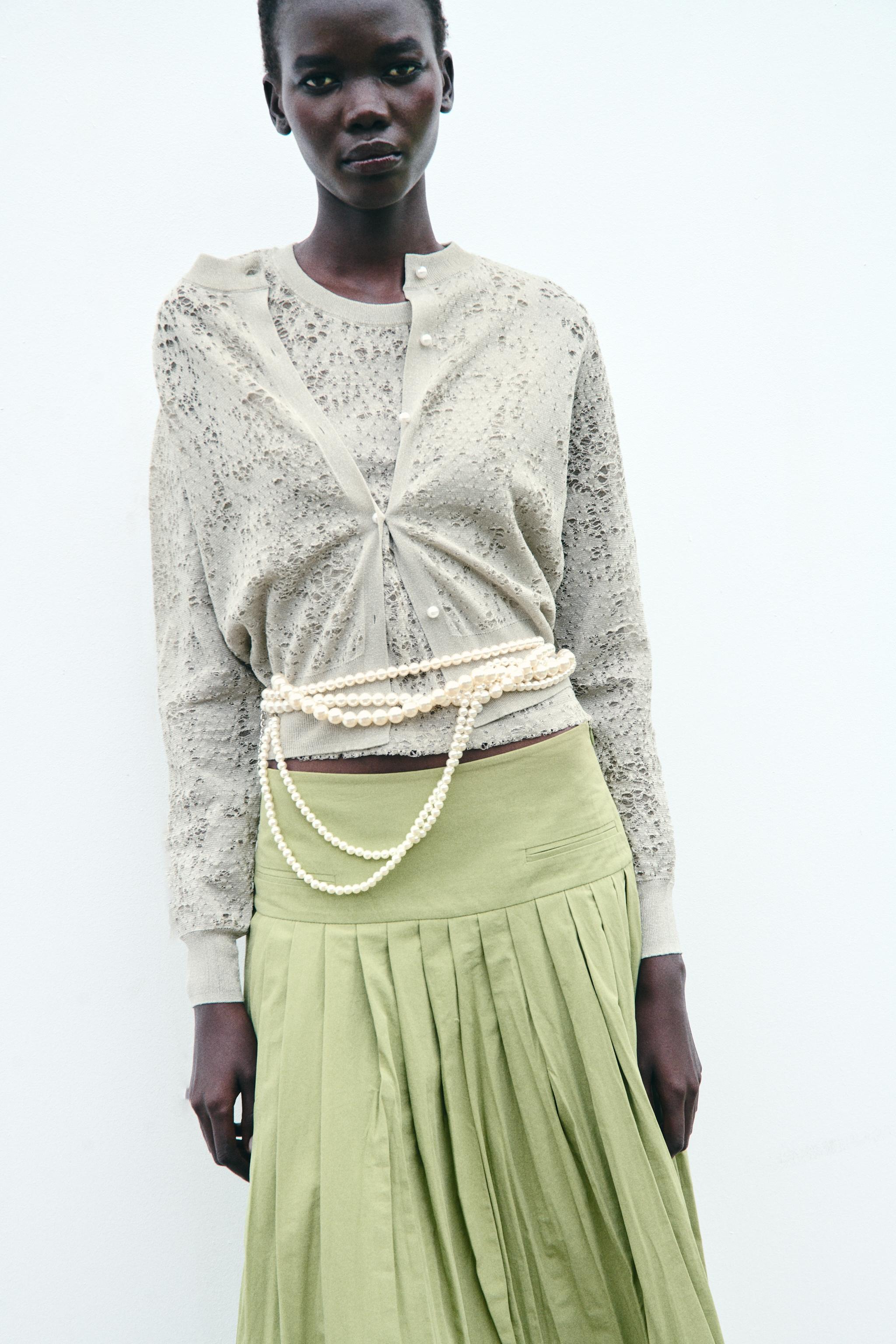 JACQUARD KNIT CARDIGAN WITH METALLIC THREAD Silver ZARA Australia