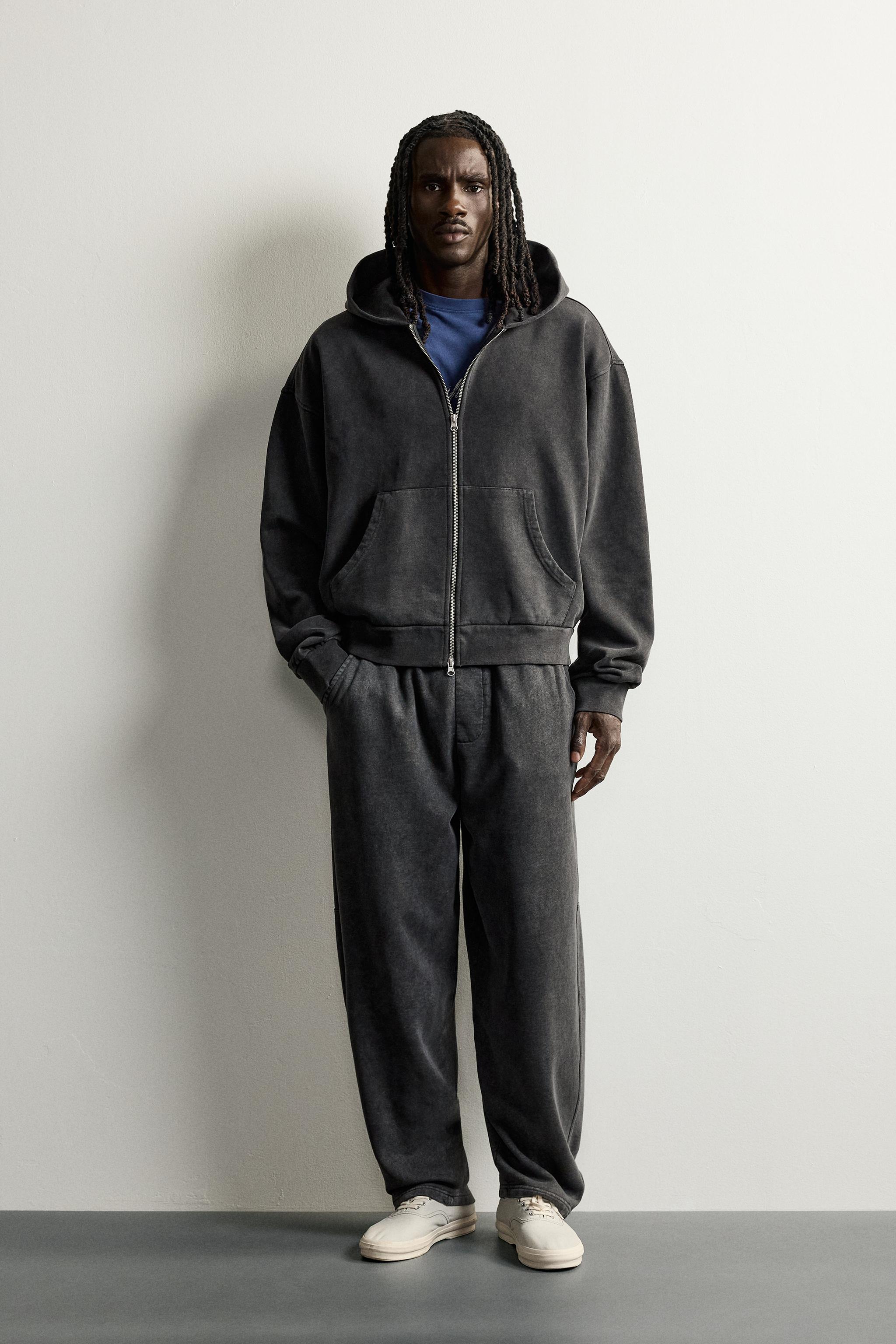 Zara BASIC BOXY FIT FERMUARLI KAPÜŞONLU SWEATSHIRT