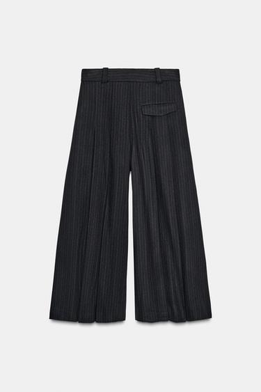 ZW COLLECTION STRIPED WIDE-LEG TROUSERS - Navy blue by Zara - Image 6