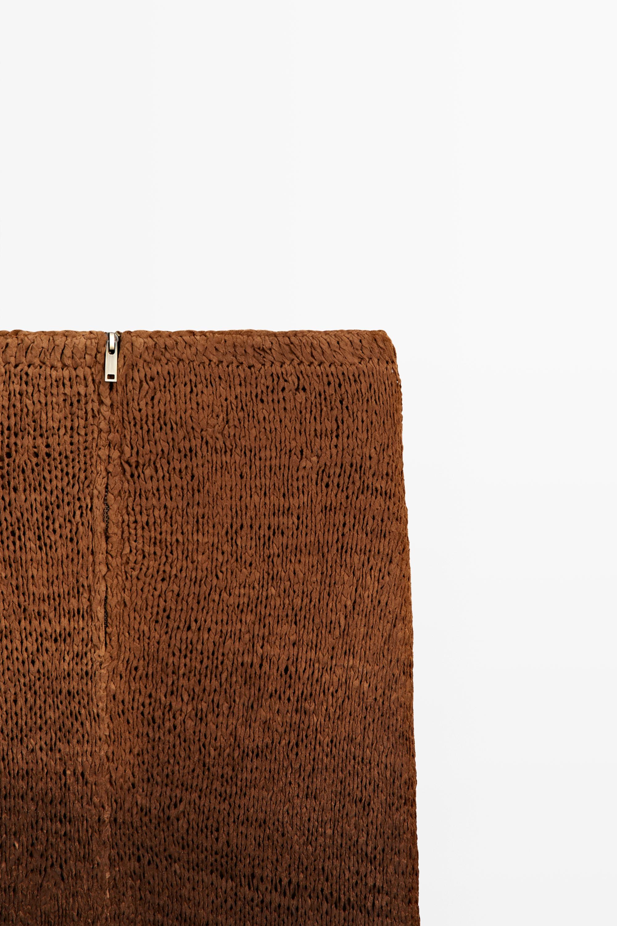 Suede leather knit midi skirt