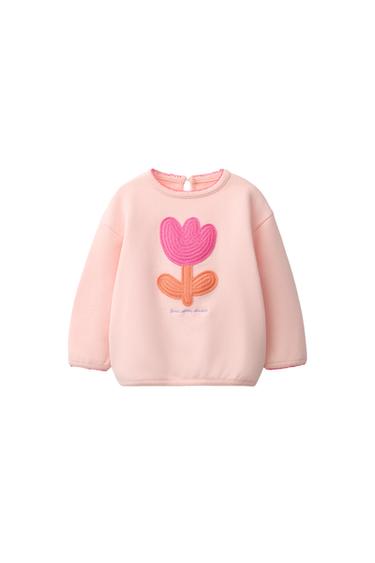 EMBROIDERED FLOWER SWEATSHIRT - Light orange by Zara