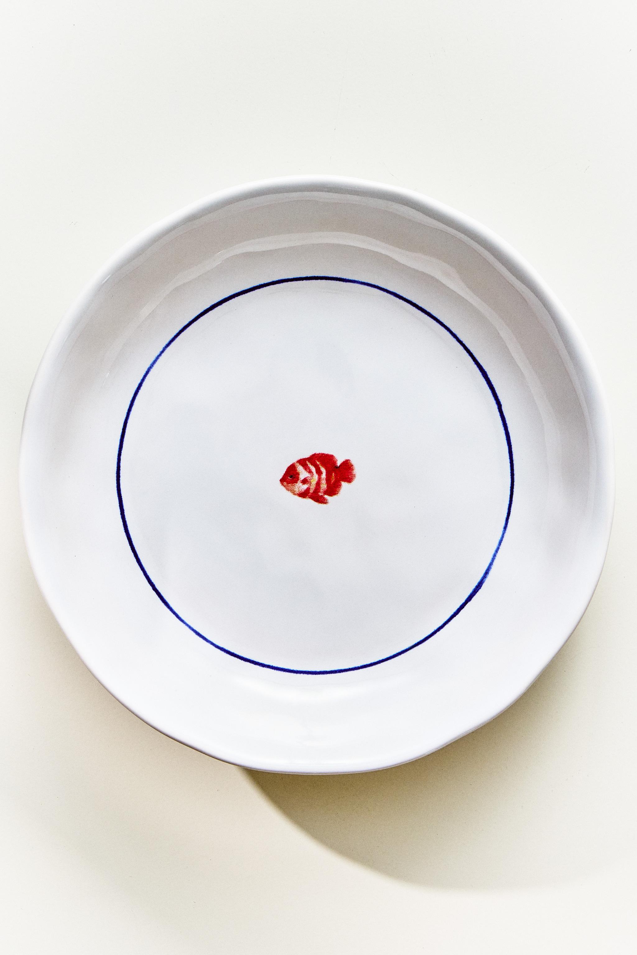 FISH STONEWARE SOUP PLATE — Blue