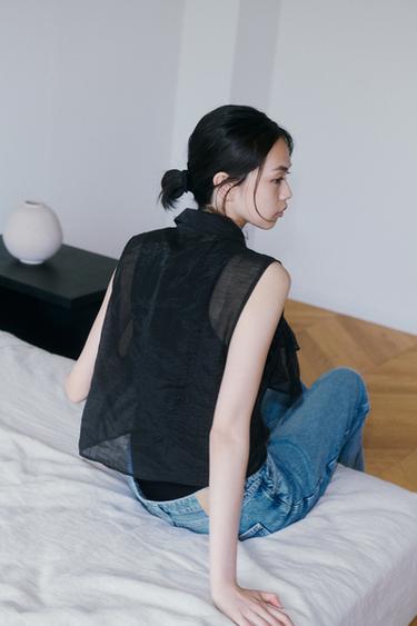 Zara 薄透荷葉邊上衣 - 黑色