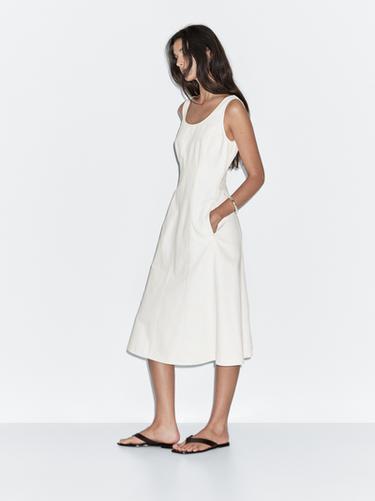 Zara 100% cotton denim midi dress - Oyster-white - Image 0