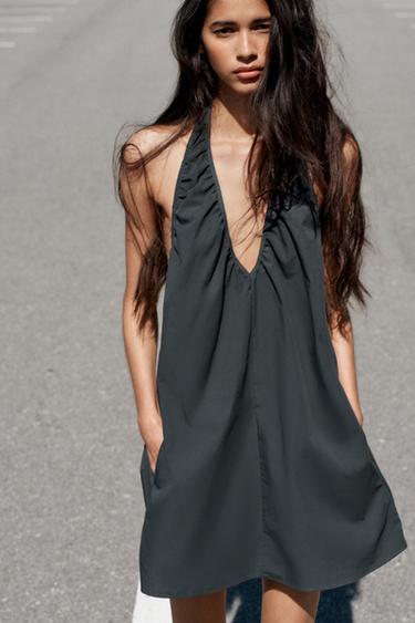 HALTER MINI DRESS WITH GATHERING - Dark anthracite by Zara - Image 1