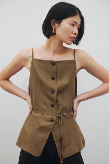 비즈 벨트 린넨 베스트 - Zara 토피