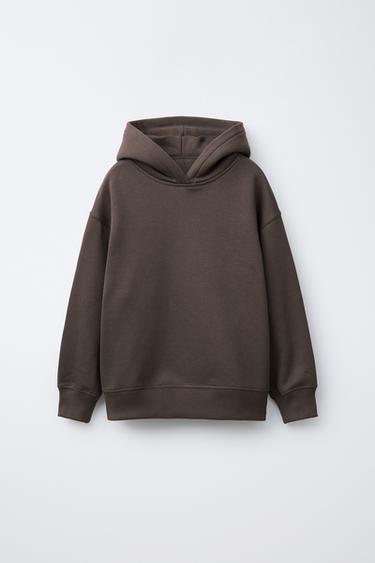 Zara PLAIN HOODED SWEATSHIRT - Brown