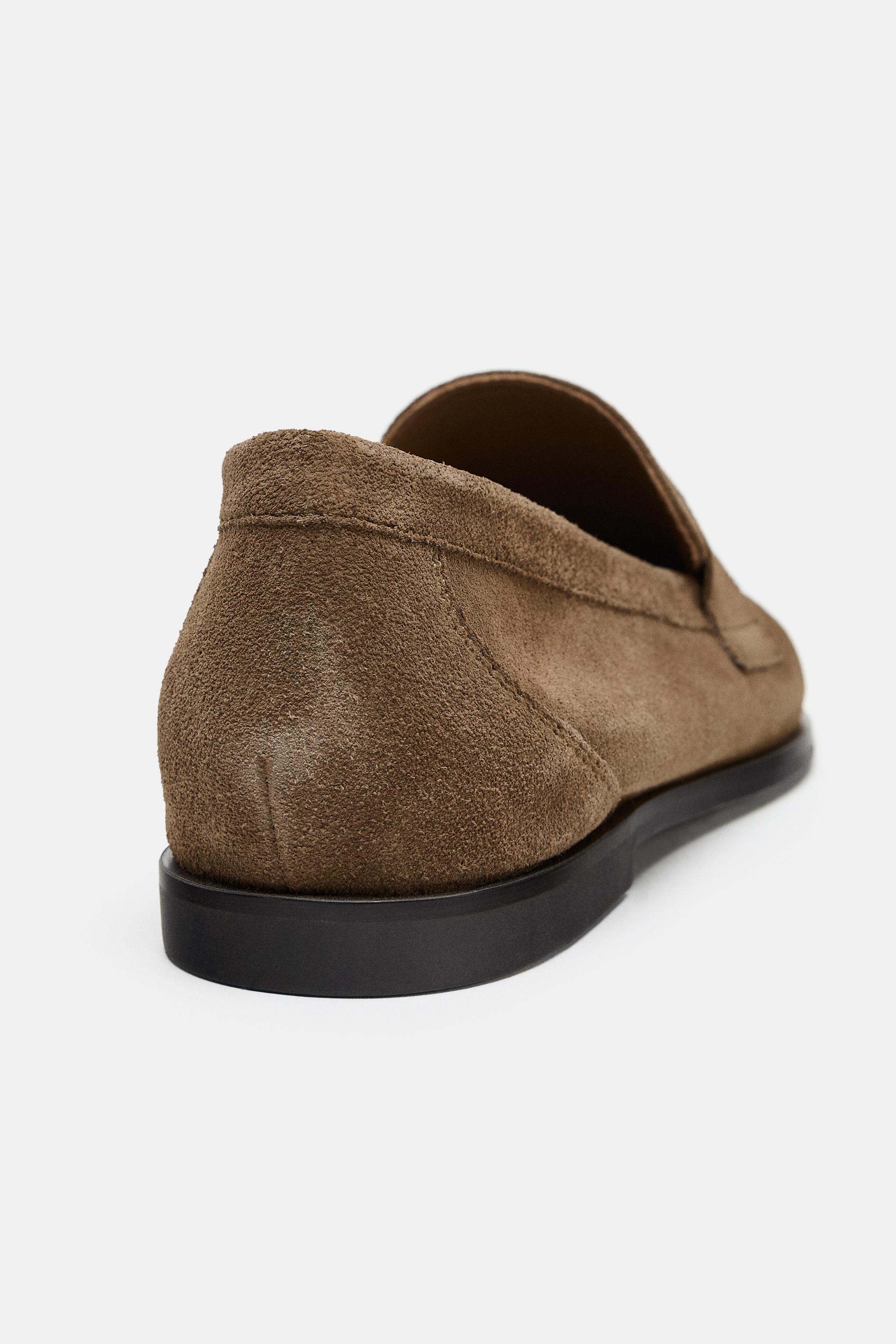 FLAT SPLIT LEATHER LOAFERS - Khaki Green | ZARA United States
