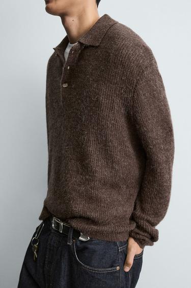 TEXTURED KNIT POLO SHIRT - Brown by Zara - Image 4