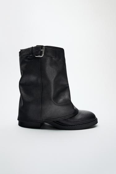 LEATHER BUCKLE ANKLE BOOTS - Black by Zara
