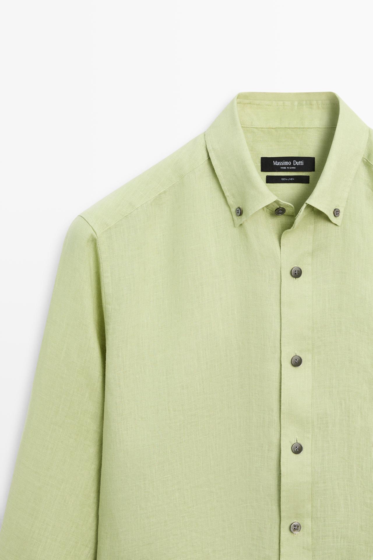 100% linen regular fit shirt — Billiard green