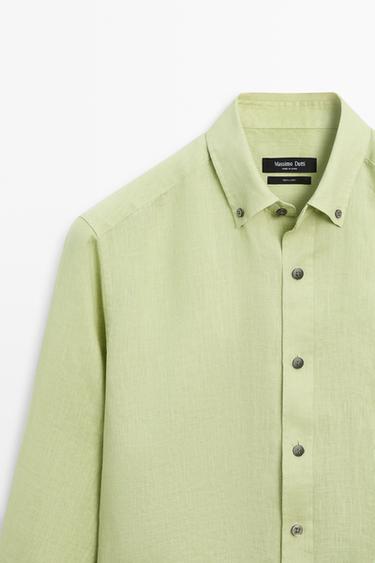 100% linen regular fit shirt — Billiard green 2