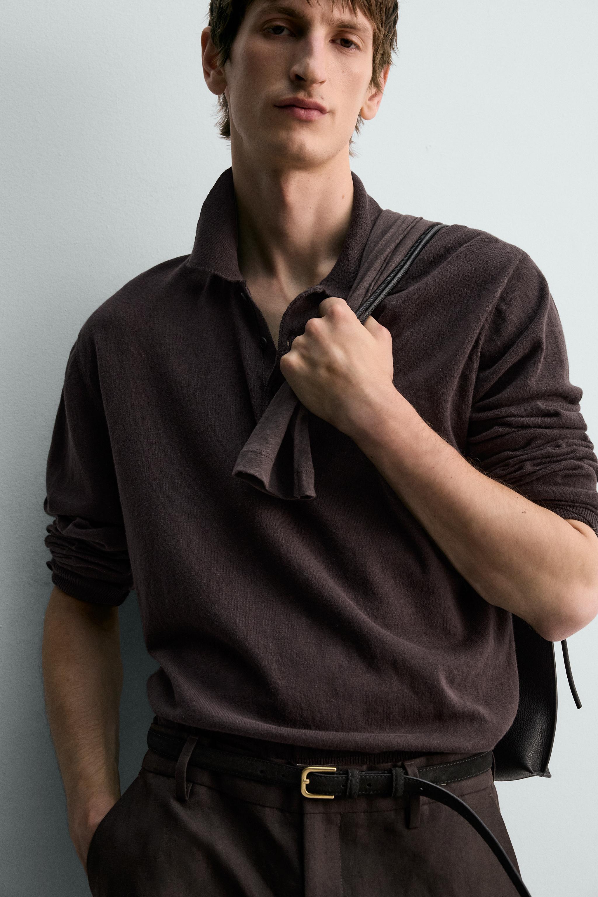 COTTON LINEN BLEND KNIT POLO SHIRT