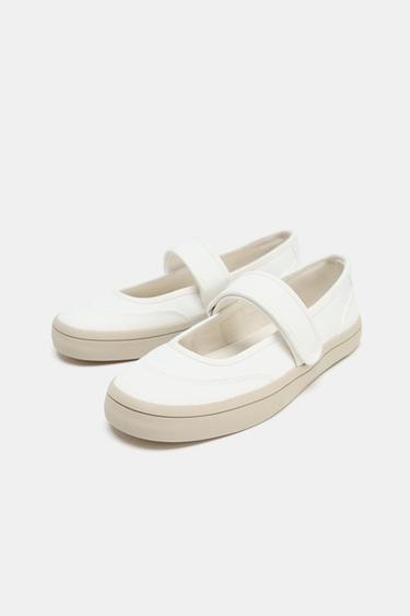 FABRIC STRAP BALLERINAS - White by Zara - Image 4