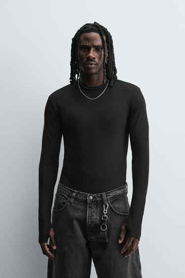 Zara WASHED SLIM FIT T-SHIRT - Black
