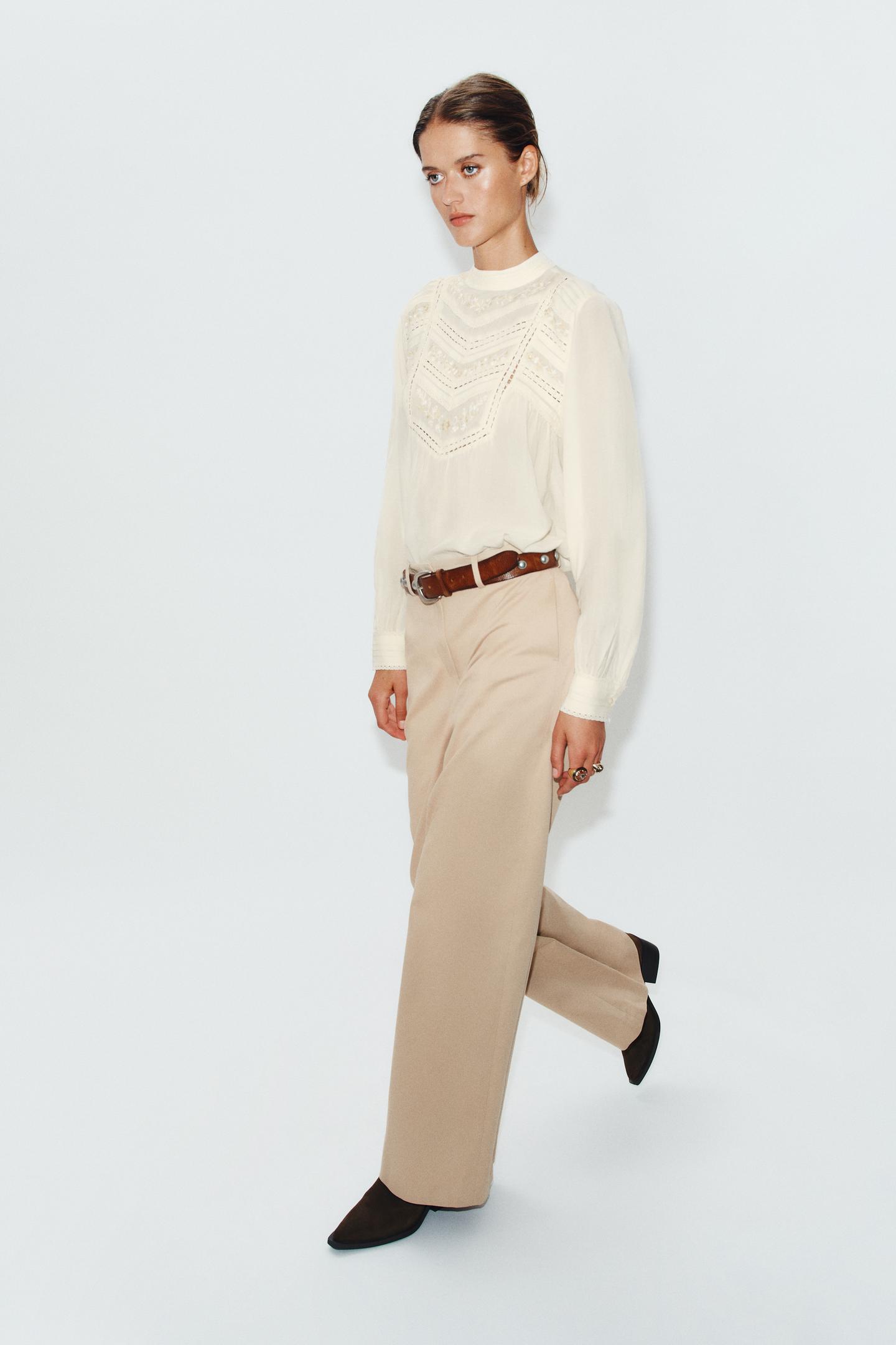 Женская блузка Zara Romantic Floral Embroidered Blouse, цвет: Экрю — фото 6