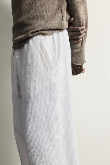 PANTALÓN RELAXED FIT JACQUARD LAVADO - Blanco de Zara