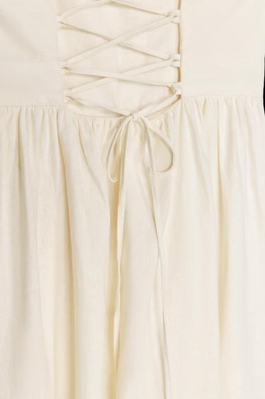 VESTIDO MIDI CON LINO TIRANTES ABALORIOS - Crudo de Zara