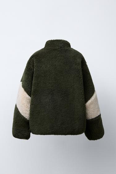 FAUX SHEARLING FLEECE-LINED JACKET - Khaki by Zara - Image 3