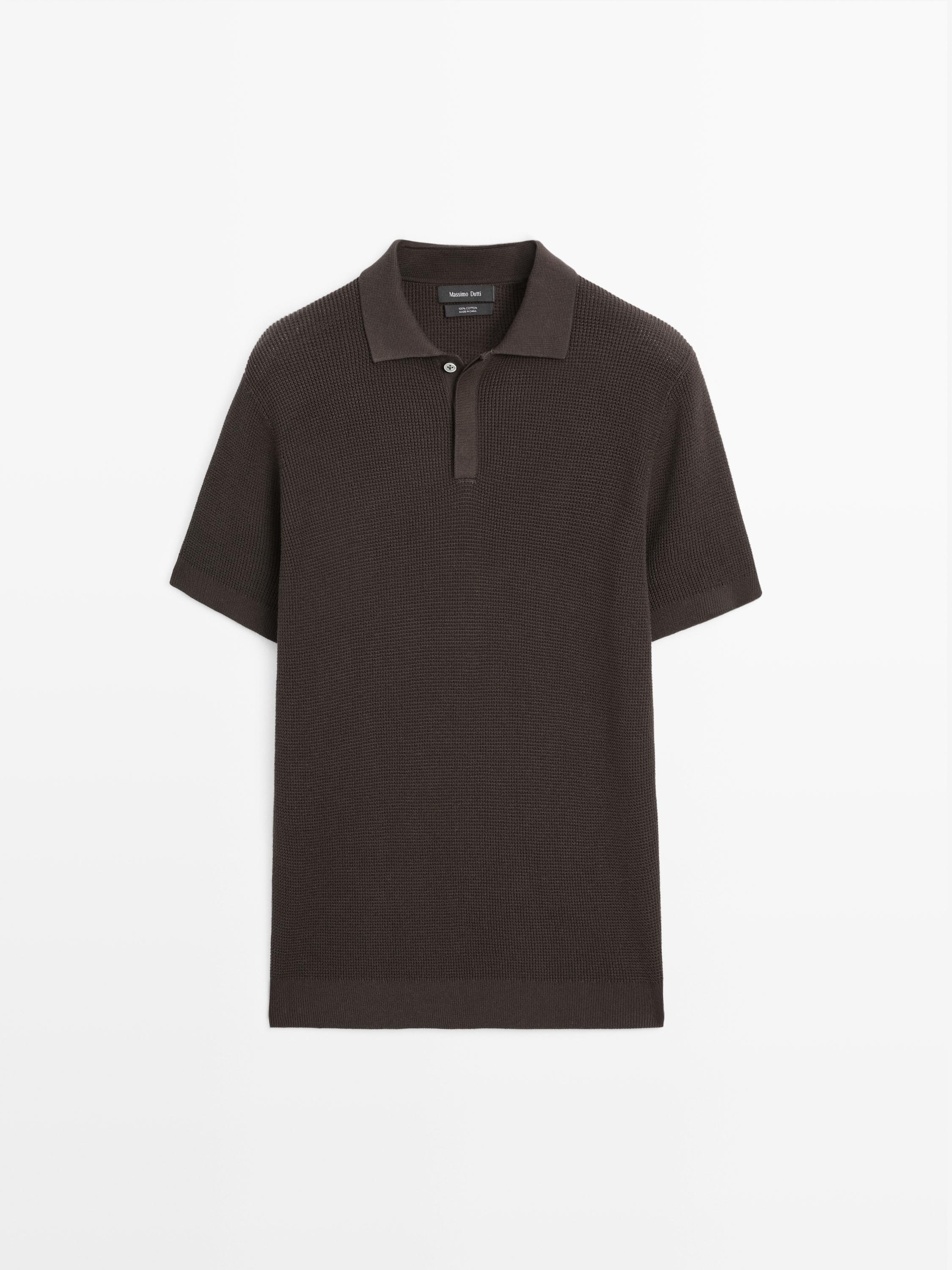 Textured cotton knit polo shirt